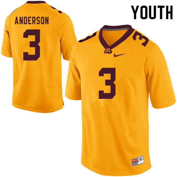 Youth #3 MJ Anderson Minnesota Golden Gophers College Football Jerseys Sale-Yellow
